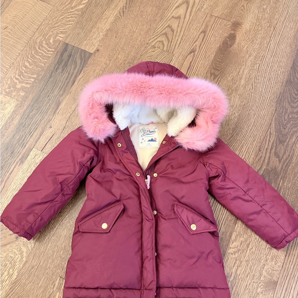 J. Crew Crewcuts Burgundy Coat with Pink Fur Trim